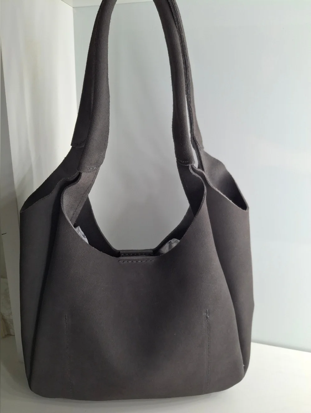 Portland Leather Madison Shoulder Bag Smoke Gray Suede NWOT - Picture 2 of 6